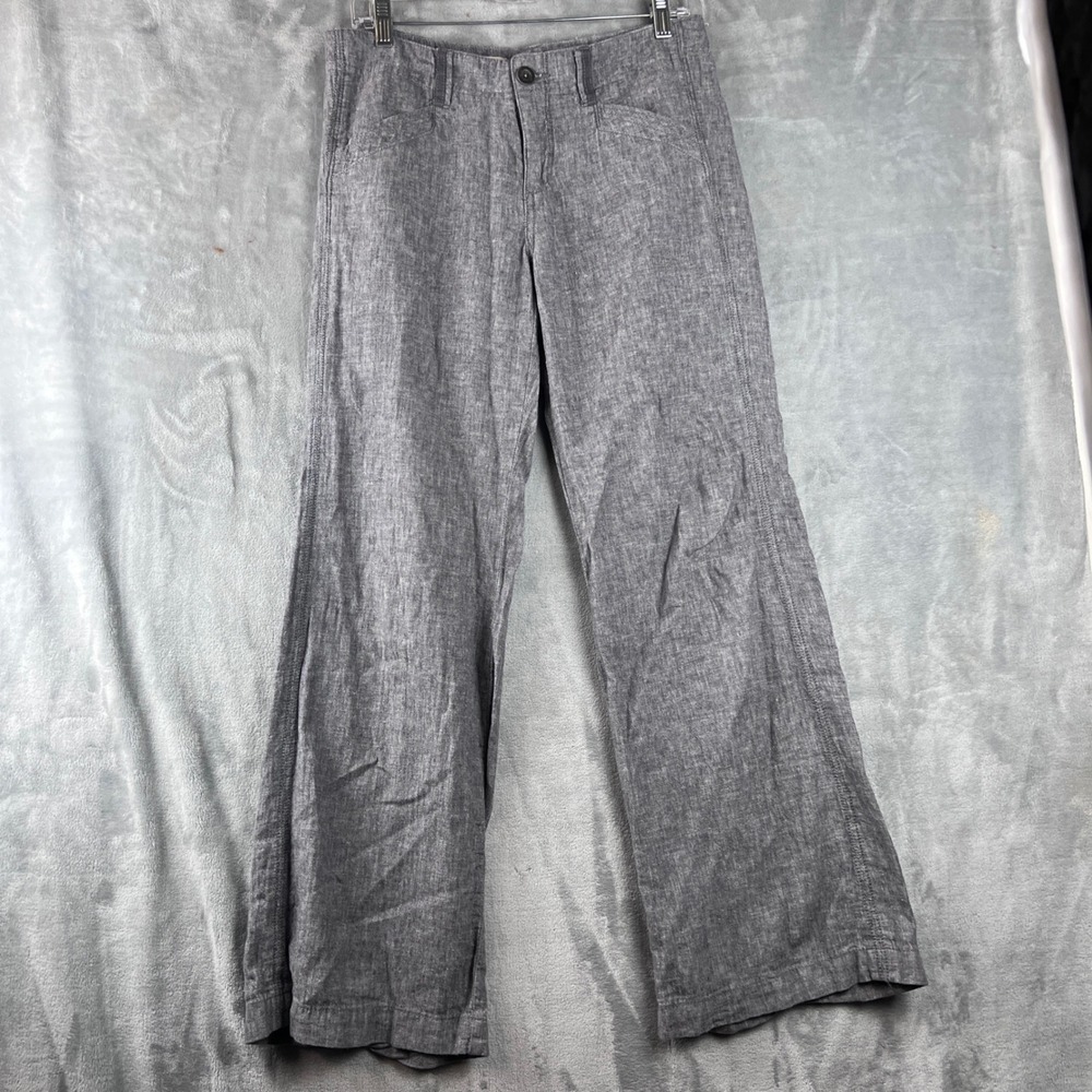 Pilcro and the Letterpress Linen Blend Wide Leg‎ Pants Size 6 Grey Herringbone - Picture 3 of 9